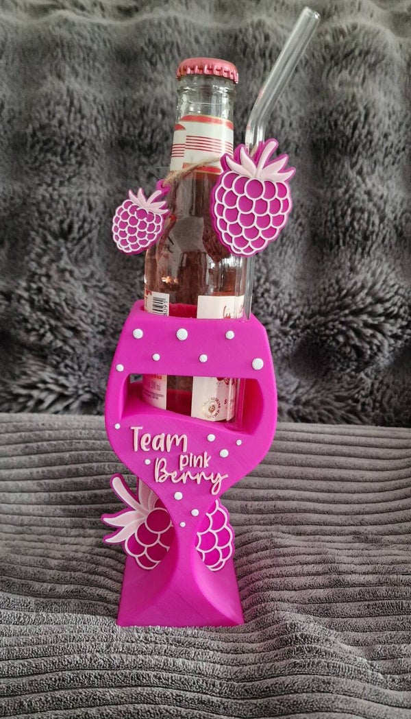 Flaschenhalter Sektglasform "Team Pink berry"
