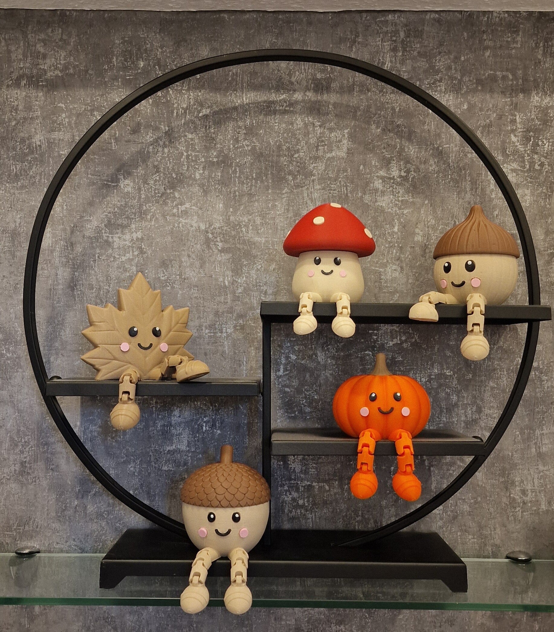 Herbst Wackelbeinfiguren Ahornblatt, Pilz, Haselnuss, Eichel  Kürbis