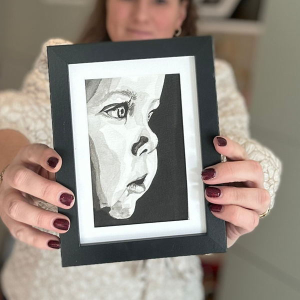 Portret schilderij 1 persoon zwart-wit A4