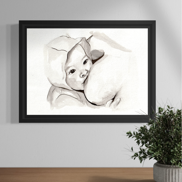 Portret schilderij 2 personen zwart-wit A3