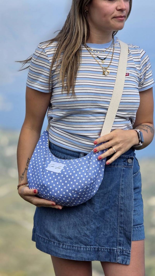 Sac croissant bleu à pois