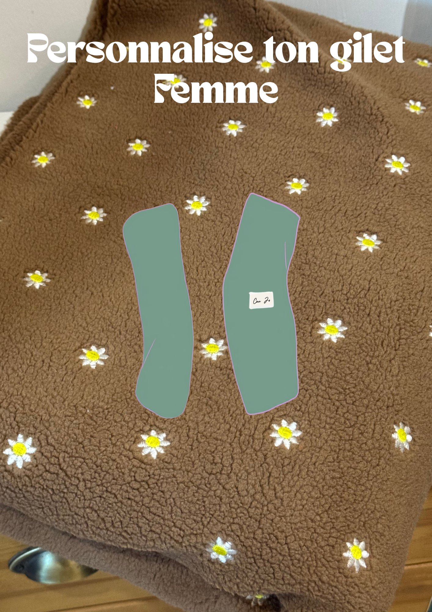 Gilet à personnaliser Femme - bouclette marron fleurs brodées 🌼