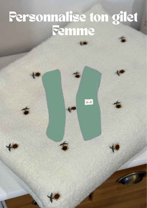 Gilet à personnaliser Femme - bouclette blanche tournesols brodés 🌼