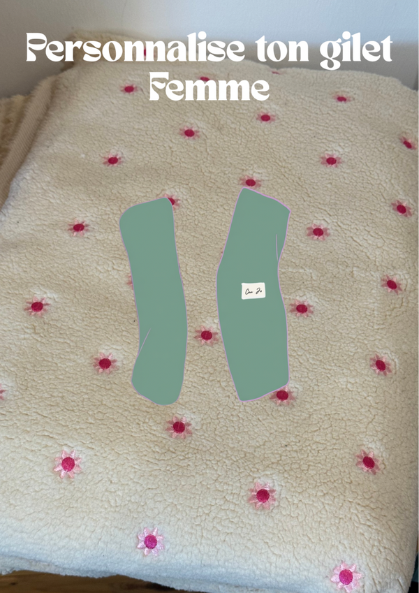 Gilet à personnaliser Femme - bouclette écru fleurs brodés 🌸