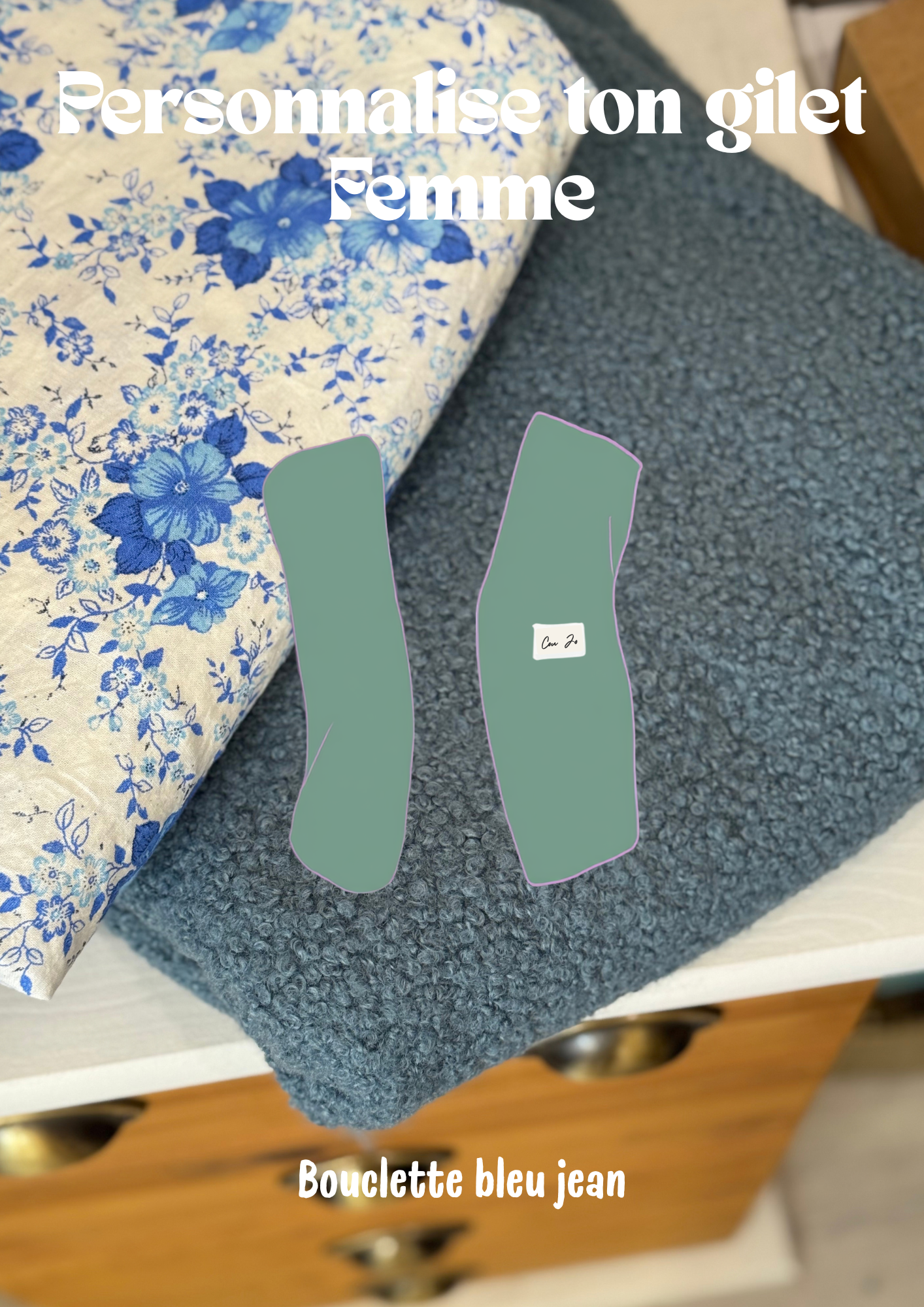 Gilet à personnaliser Femme - bouclette bleu jean