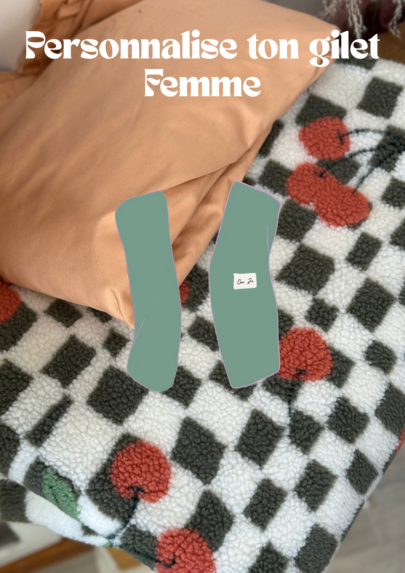 Gilet à personnaliser Femme - bouclette damier verts cerises