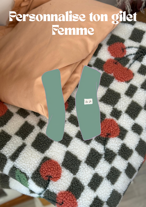 Gilet à personnaliser Femme - bouclette damier verts cerises
