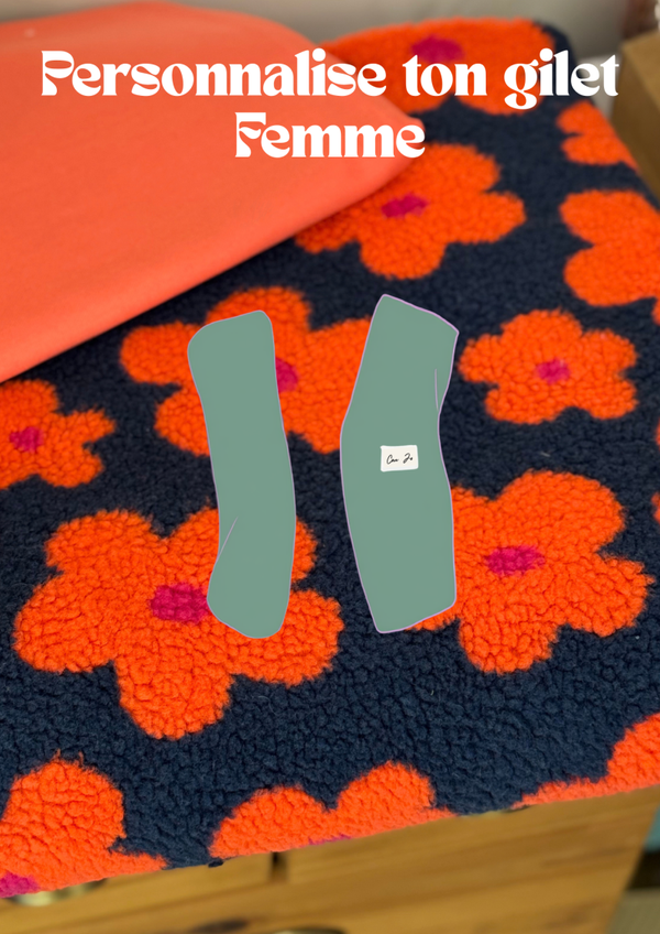 Gilet à personnaliser Femme - bouclette bleu fleurs oranges
