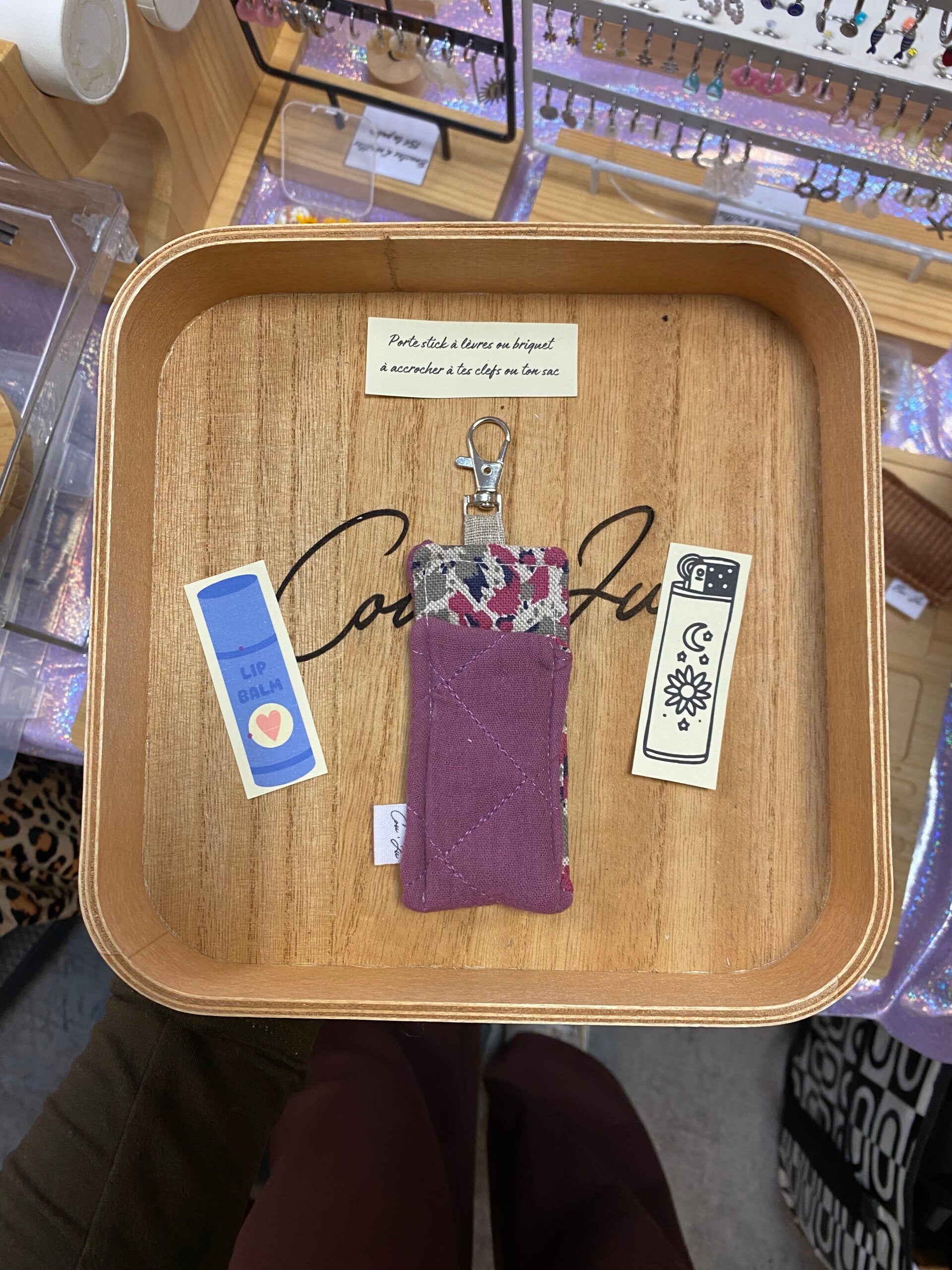 💜 Porte-clés porte baume matelassé rose/violet