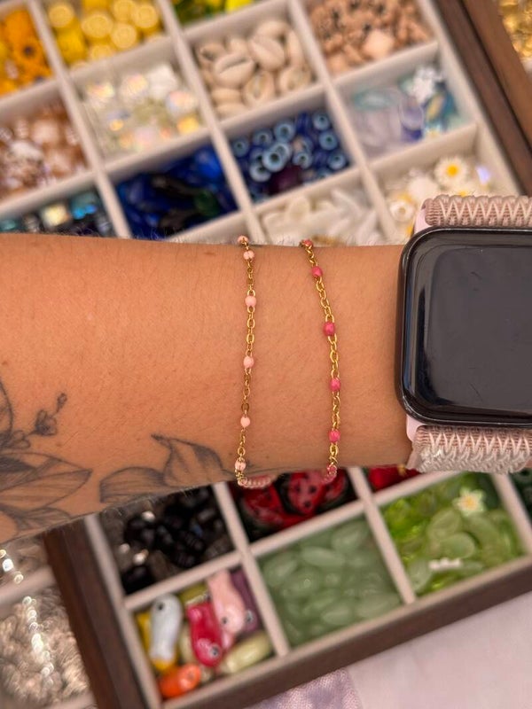 Bracelet maille doré points rose clair ou foncé