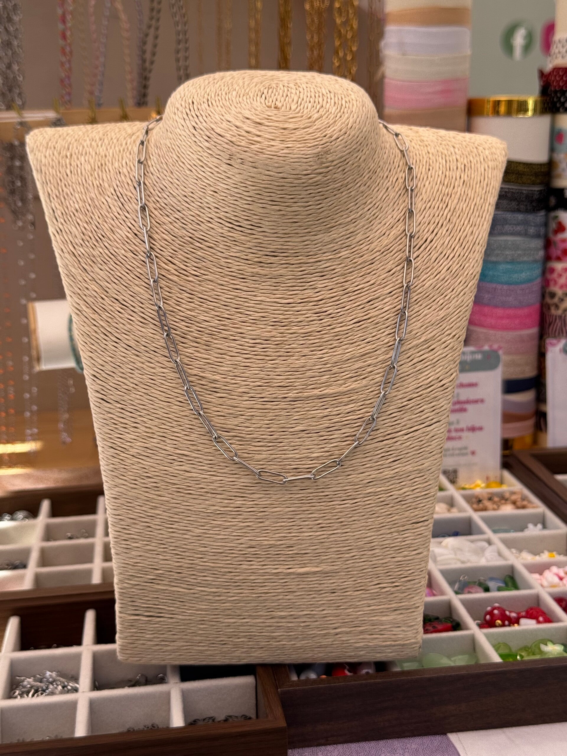 Collier maille allongée argenté