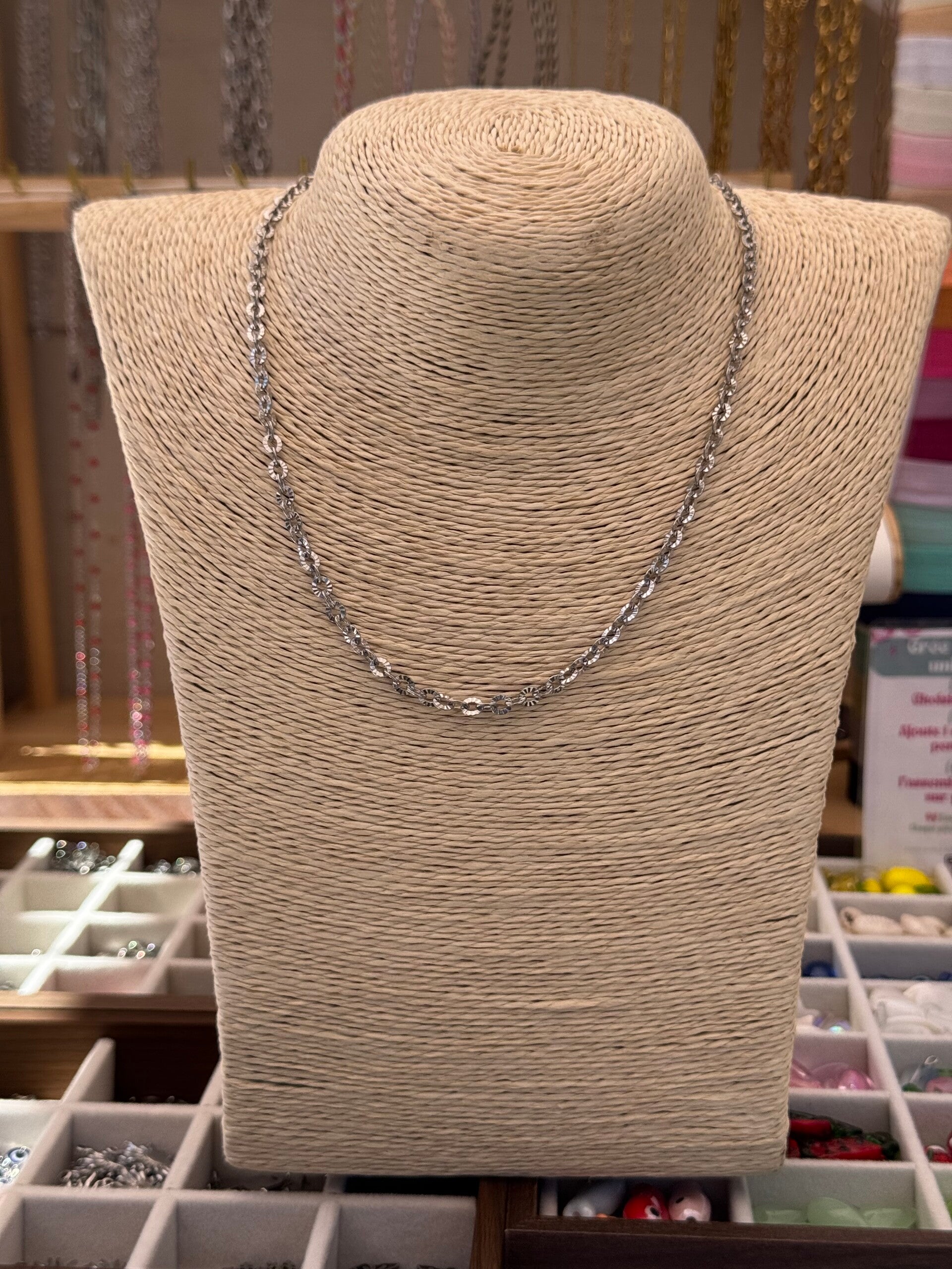 Collier maille argenté ronde effet brillant