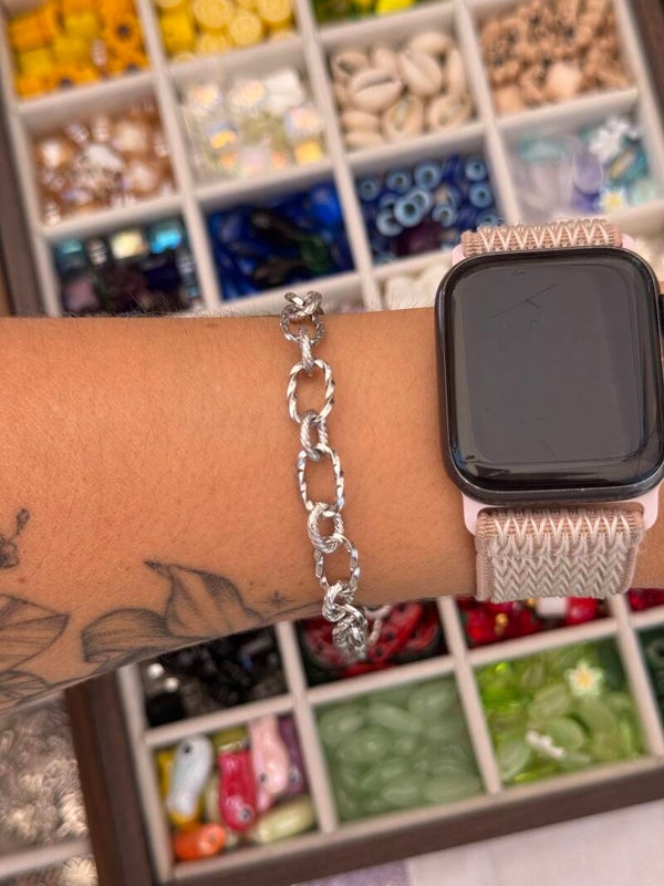 Bracelet grande maille argenté