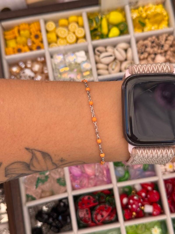 Bracelet maille argenté points orange