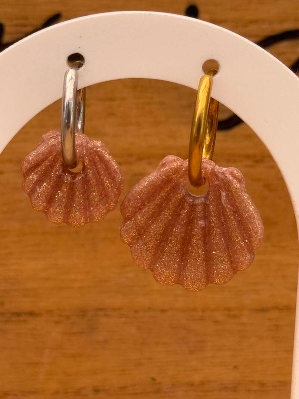 Pampilles coquillages vieux rose à paillettes