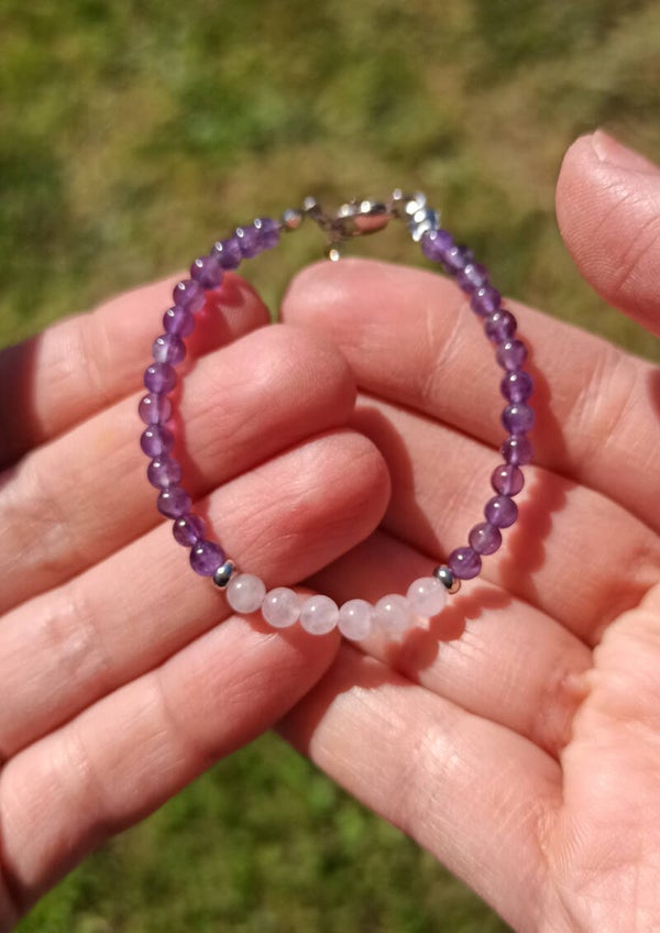 CÉPHÉE | Bracelet acier et Pierres naturelles en Quartz rose & Améthyste 4mm