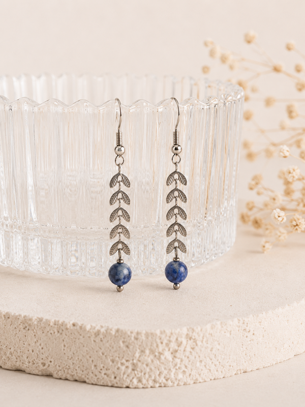 Boucles d'oreilles feuilles acier