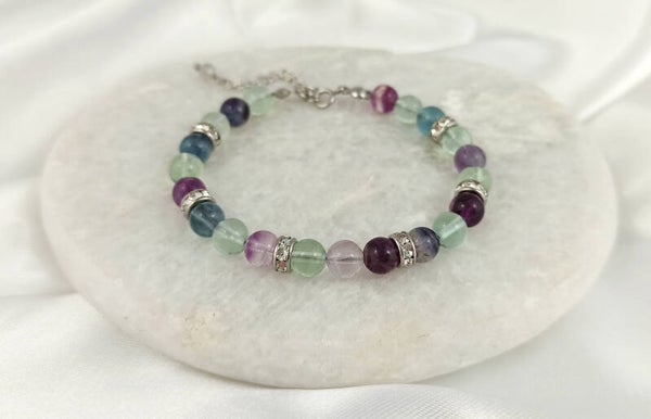LOÉLINE | Bracelet acier et Pierres naturelles en Fluorite 6mm