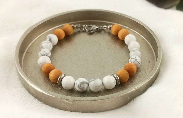NOAH |  Bracelet pour homme Acier inoxydable réglable en Howlite & Bois de Santal