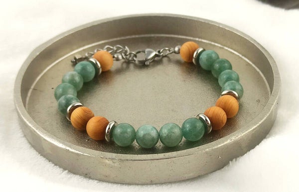 ORION | Bracelet pour homme Acier inoxydable réglable en Jade de Birmanie & Bois de Santal