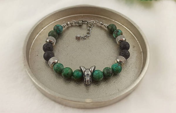JELANI | Bracelet pour homme Acier inoxydable réglable en Jaspe Africaine & Pierre de lave