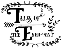 Tales of The Ever-Awt logo. Black ink, old fashioned writing with arrow and leaves 