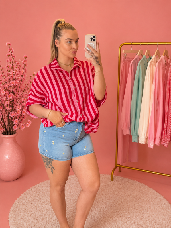 Roze streep blouse