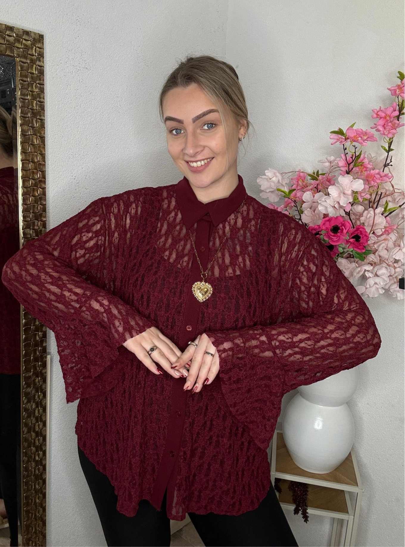 Kanten blouse bordauxe