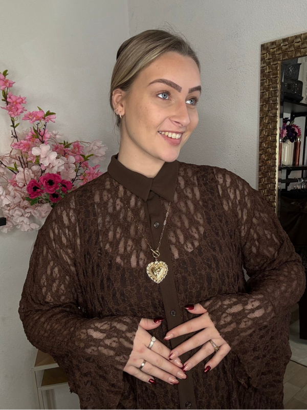 Kanten blouse bruin