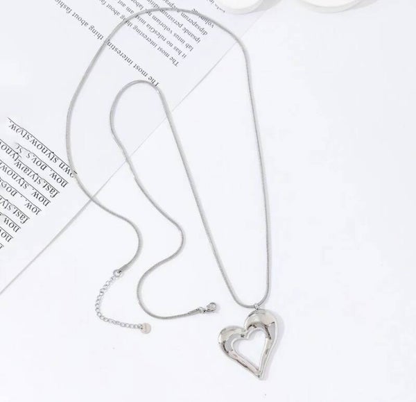 Open hearts lange ketting zilver