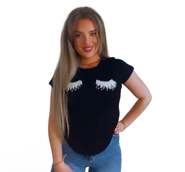 T-shirt eye lashes - zwart
