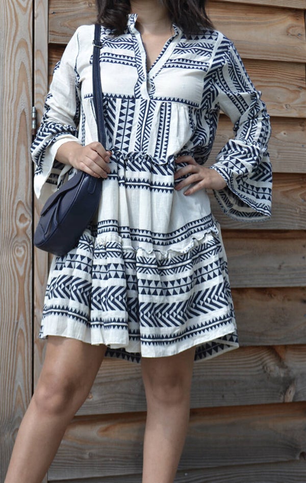 Ibiza dress off-white blauw