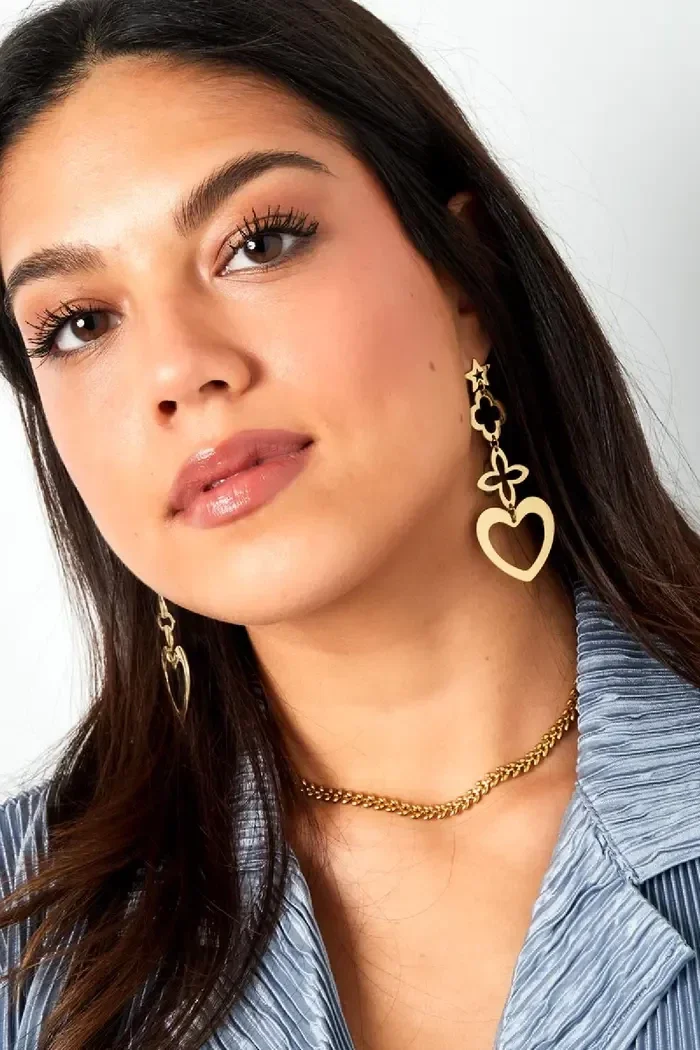 Statement heart oorbellen - goud