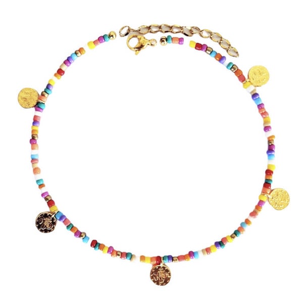 Multicolor enkelbandje goud