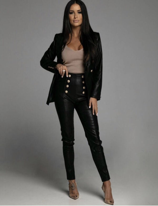 Leather look legging zwart-goud