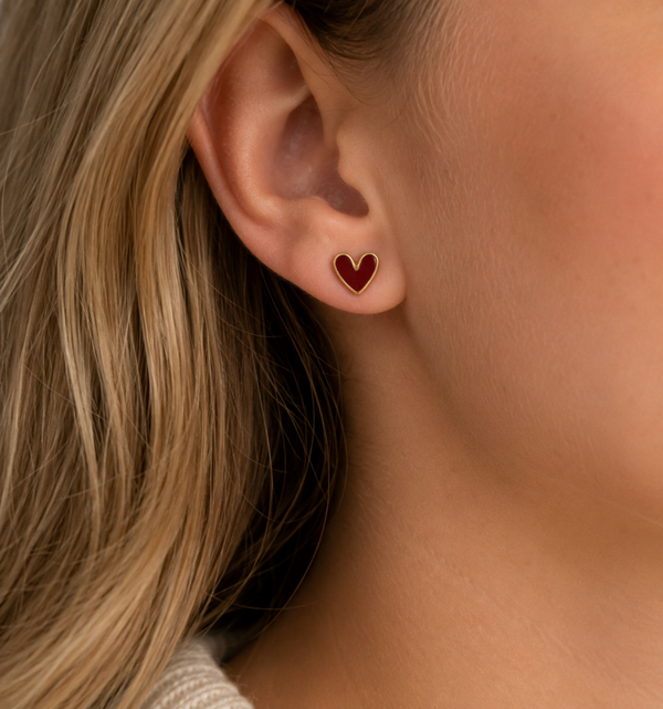 Brown heart studs - Goud