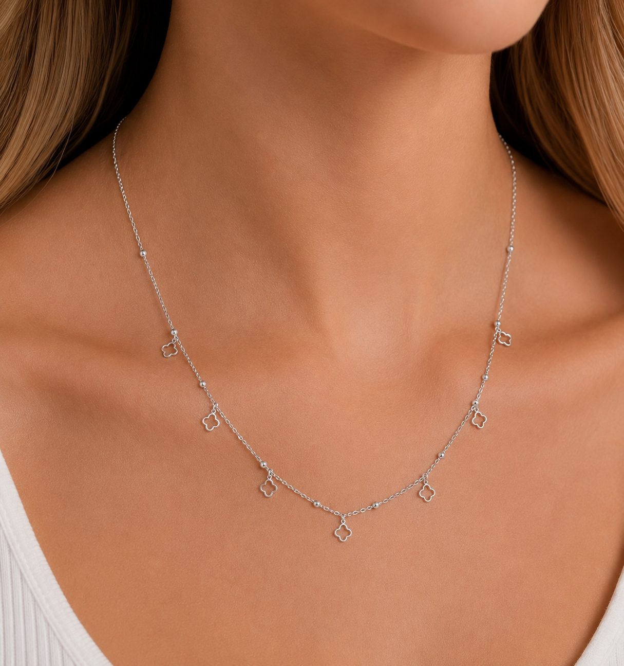 Little clovers ketting - Zilver
