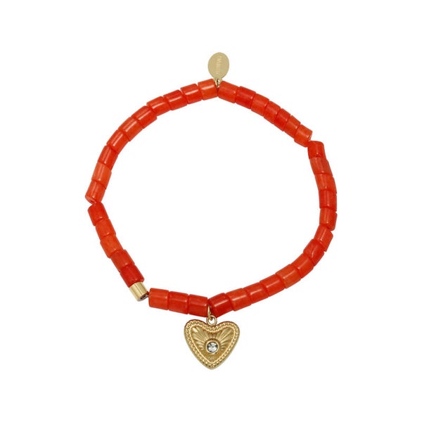 Beaded heart armband rood