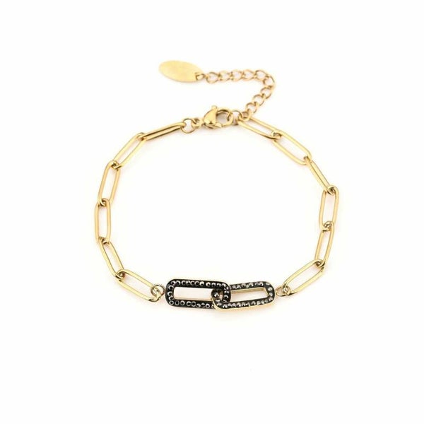 Black stone armband goud