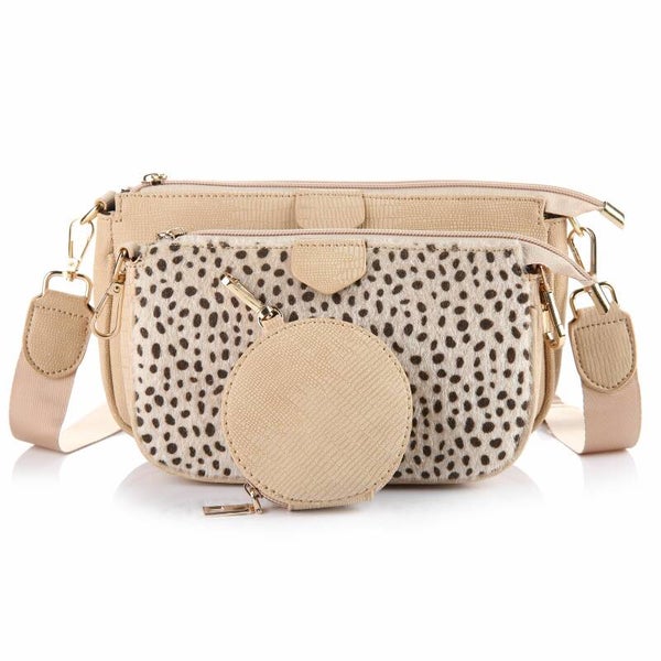 Double shoulder tas camel - cheetah