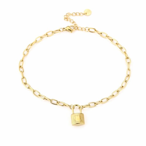 Chain and lock enkelbandje goud