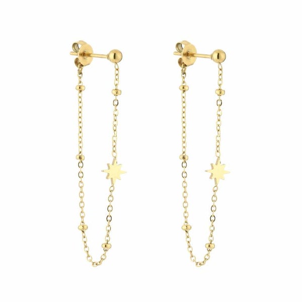 Chained star oorbellen goud