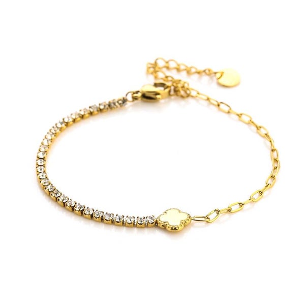 Diamond clover armband - goud