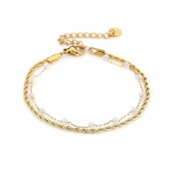 Double chain armband wit / goud