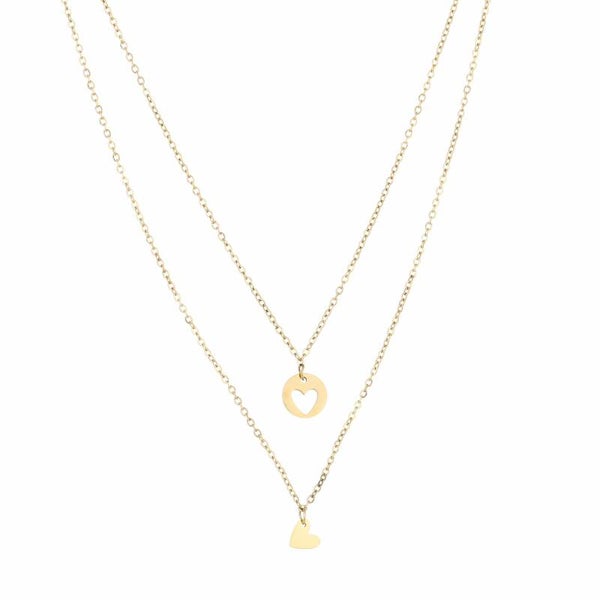 Double heart ketting goud