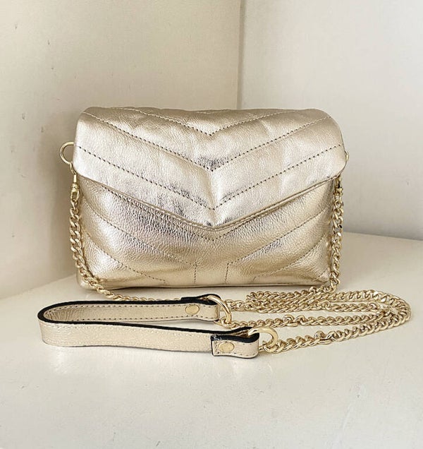 Leather bag metaillic goud