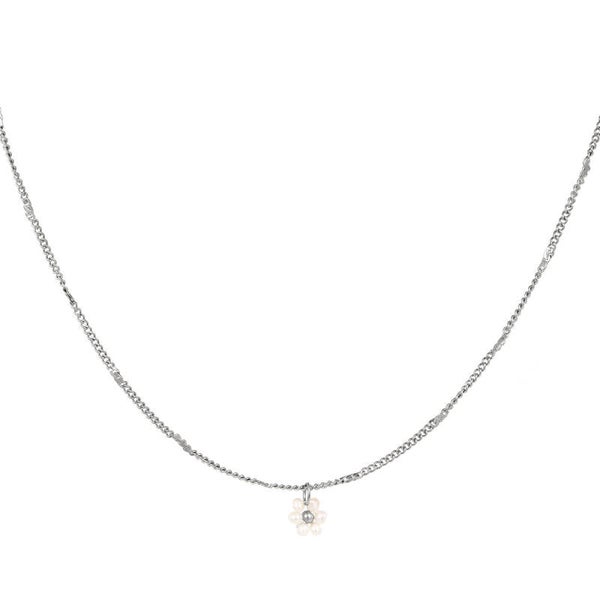 Flower pearl ketting zilver