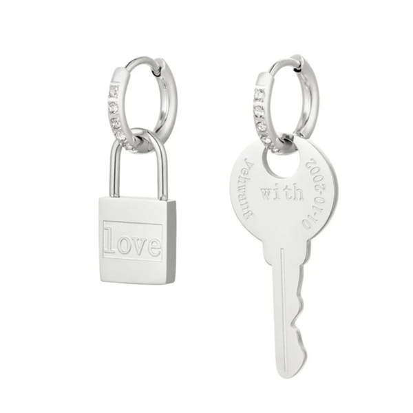 Lock and key oorbellen - Zilver