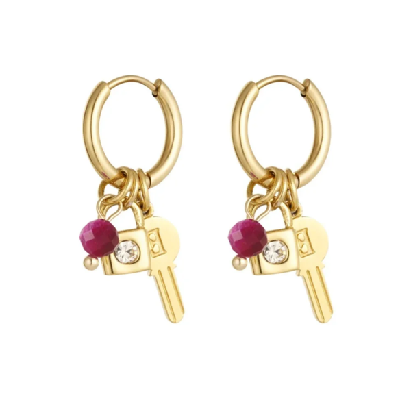 Diamond key oorbellen - Goud