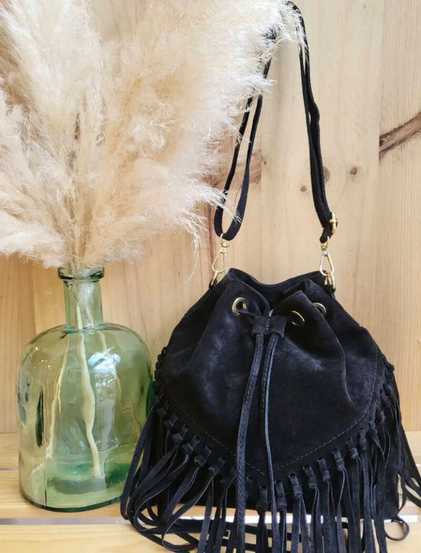 Fringes bag suède - zwart